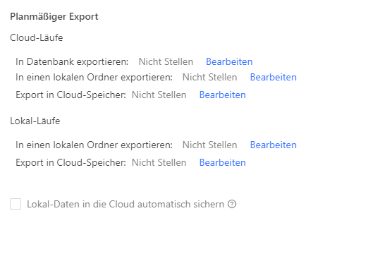 Einrichten der Ziele für den automatischen Export von Cloud-Daten und lokalen Daten