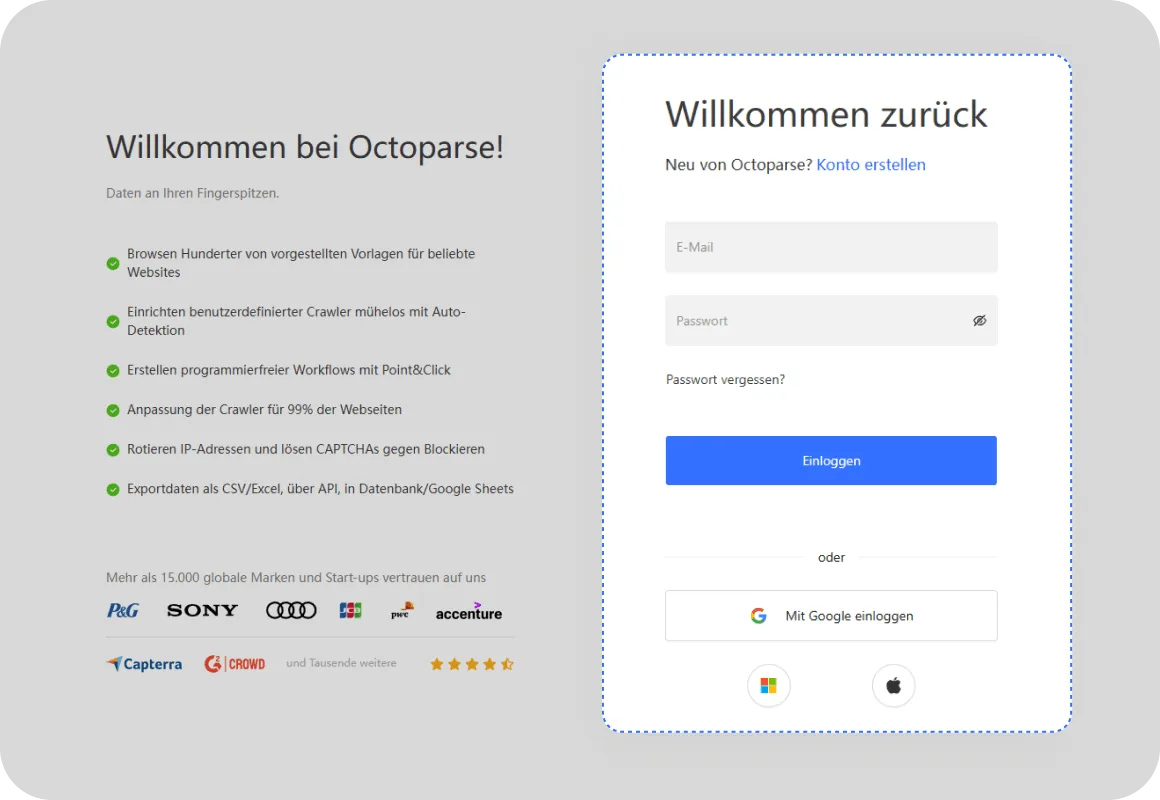 Melden Sie sich bei Octoparse an